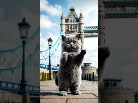Fluffy British Shorthair Kitten Dances by Tower Bridge! 🐱 #cat #dance #prompt #veo3