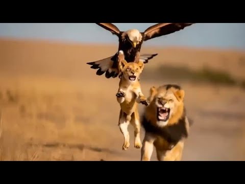 عندما ياخذ الصقر شبل الاسد عنوه .شاهد #الحيوانات #البريه
