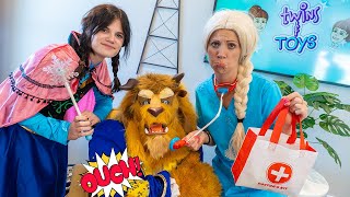 Elsa the Doctor! Anna and Olaf HELP Beast Feel Better - Veterinarian Fun for Kids!