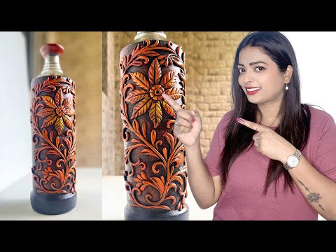 DIY Beautiful Vase from Glass Bottle | Unique Clay Art Decoration