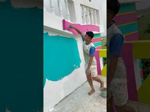 Outside painting pink colour fast cort 🏡#art #wallpaiting #homedecor