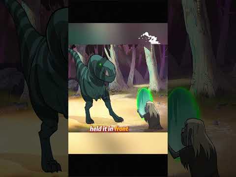 The witch read the memories of the caveman and the Tyrannosaurus Rex.