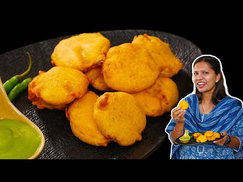 गुजरात के फेमस लसनिया बटाटा पकोड़े | Lasaniya Batatana bhajiya | Garlic stuffed aloo pakora recipe