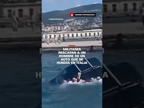 Militares rescatan a un hombre de un auto que se hundía en Italia
