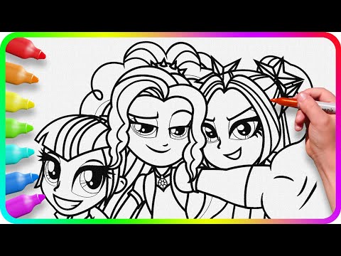 Coloring Pages EQUESTRIA GIRLS - Dazzlings Photo. How to color My Little Pony. Easy Drawing Tutorial