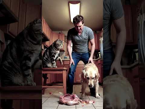 القطو بدافع عن الكلب ولا بأشر عالكلب انه هو اللي اكل الدجاجة 😂😂