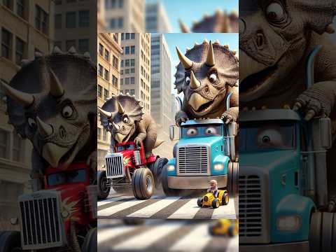 Triceratops and his friends race in tractor driving 🚜 #viralshort #airport #funniestvideo #ai