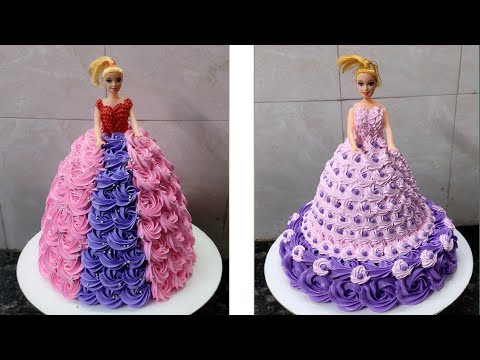 Barbie Doll Cake Design Pink and Purple colour|Doll Cake Recipe|Barbie Doll Birthday Cake For Girl