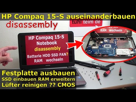 (GERMAN) HP Compaq 15s Notebook öffnen - Laptop RAM HDD SSD CMOS Lüfter wechseln - Hewlett-Packard
