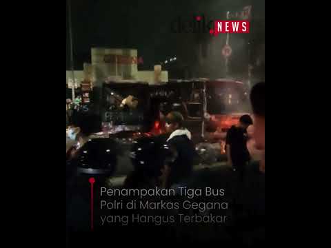 Penampakan Tiga Bus Polri di Markas Gegana yang Hangus Terbakar