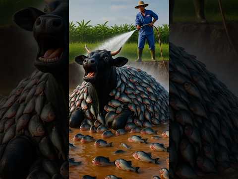 millions of pirhna fishes attacked a cow 😭 saved by rescue team ,#ai #rescue #fish #cowshorts