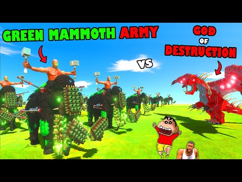 GREEN MAMMOTH ARMY vs GOD OF DESTRUCTION in Animal Revolt Battle Simulator with SHINCHAN and CHOP