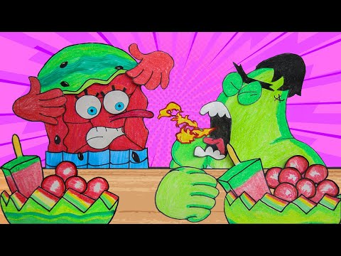Paper ASMR Mukbang: Watermelon Ice Cream Bingsu Cool And Refreshing with Spongebob