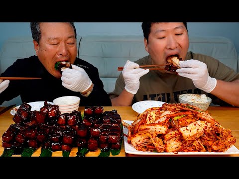 동파육을 집에서 직접?! 맛있는 겉절이와 함께 먹방! (Dongpayuk, Fried Pork Belly in Soy Sauce) 요리&먹방 - Mukbang eating show