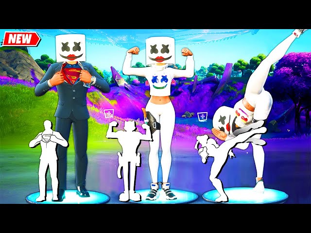 Fortnite SISMELLO & MARSHMELLO Skins doing all Built-In Emotes!..