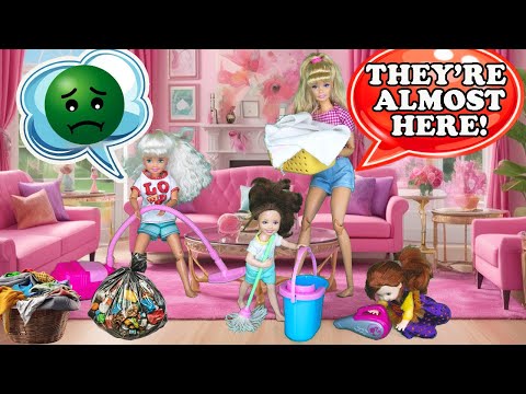 We Need to Clean Up for the Party! -  Barbie Family Fun House Cleaning Routine