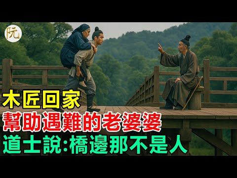 民間故事:木匠回家,幫助遇難的老婆婆,道士說:橋邊那不是人