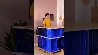 DIY Kitchen Island Made with Plastic Baskets