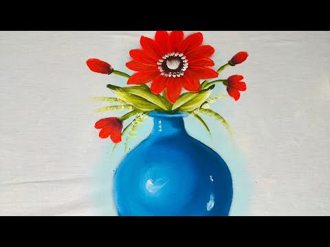 Aprenda a pintar vaso azul com flor