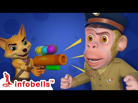 Baby Animals Kidnapped - Super Police Monkey Uncle | Kids Cartoons & Videos | Infobells