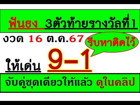 3ตัวตรง2ชุด!เลขเด็ดงวดนี้91มาแรง!งวด16ตุลาคม67นี้จดจดเลขฟันธ