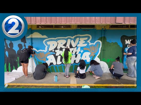 YouTube video thumbnail: Pāhoa High Students Paint ‘Drive With Aloha’ Mural to Promote Safe Driving