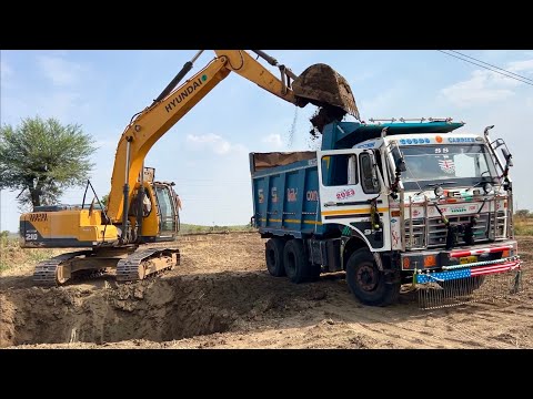 New TATA 2518 Tipper Dump Truck working with Hyundai Excavator 210 LC making pond for Farming