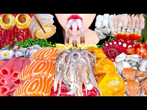 ASMR MUKBANG | RAW SEAFOOD SQUID, OCTOPUS, CRAB, OYSTER COMPILATION 신선한 해산물 먹방 모음집 *오징어 새우 개불 굴 꽃게회