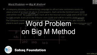 Word Problem on Big M Method