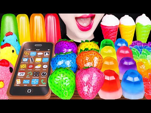 ASMR Rainbow Tanghulu Jelly Chocolate 레인보우 탕후루 젤리 먹방 Mukbang, Eating