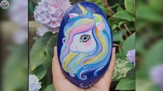 Unicorn Painting on River Stone | Acrylic Painting on Stone | Stone Art