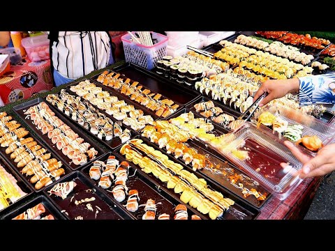 만들면 순식간에 품절! 엄청난 종류의 길거리 초밥과 김밥 Overwhelming street sushi making in thailand - Thai street food