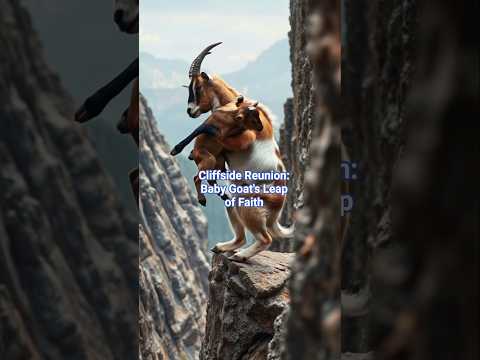 Mama Goat's Cliffside Call: Baby's Brave Leap into Her Arms #GoatRescue #ViralShorts