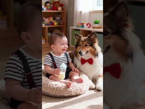 Adorable Baby and Sheltie Puppy 🐶 | So Cute and Playful! | Early Learning Fun for Kids #cute #baby