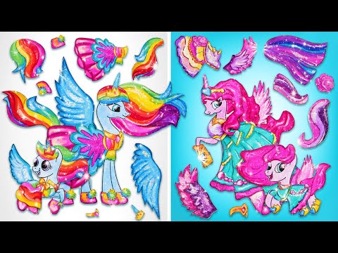 De Pequeños Ponis a Princesas Unicornio 🦄👑 Transformación de Ropa y peinado || Manualidades Papel