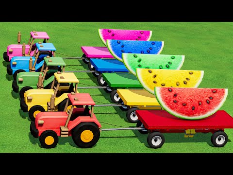 TRANSPORTING  WATERMELON, Ice CREAM with WOOD TRACTORS & FLATBED TRAILER !! Farming Simulator 22