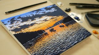 Painting Sailboats on the Sunset with Acrylics in Real Time