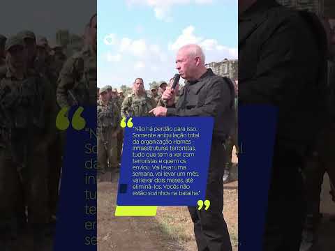 Ministro da Defesa de Israel, Yoav Gallant, faz discurso para tropas reunidas na fronteira de Gaza