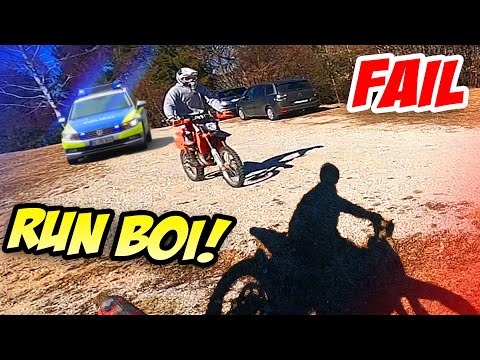 Dirt Bike Police Getaway - Rider Crashes Infront of Cop