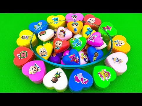 looking for cocomelon in mini hearts mixed slime colorful, #satisfying asmr mixing slime