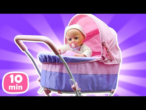 A new pink stroller for Baby Annabell doll and fun picnic with baby Alive doll in video for kids.