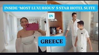 INSIDE OUR MOST LUXURIOUS HOTEL SUITE IN GREECE | NEW HOTEL ROOM TOUR | INDIAN FAMILY In 🇬🇷 EP02