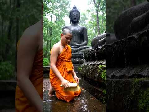 Cinematic ASMR | Heavy Rain and Stone Cleaning in Forest Temple