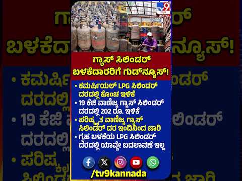 Commercial LPG Cylinder price Down: 19 ಕೆಜಿ ವಾಣಿಜ್ಯ ಗ್ಯಾಸ್​​​​ ಸಿಲಿಂಡರ್ ದರದಲ್ಲಿ 202 ರೂ. ಇಳಿಕೆ!|#TV9D