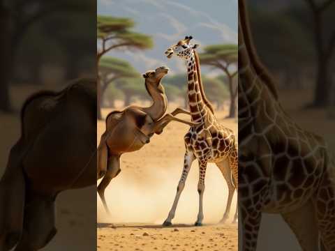 Camel and Giraffe fighting each other #shorts #shortsfeed #shortvideo #wildlife #camel #giraffe