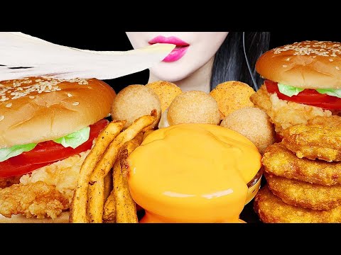 ASMR KFC FRIED CHICKEN, CHICKEN BURGER, NUGGETS, MAC AND CHEESE BALLS 햄버거, 치킨 먹방 EATING SOUNDS