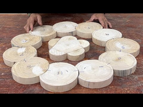 Cheap Furniture - Skilled Craftsman Creates Giant Flower-Shaped Tea Table From Round Wooden Slices