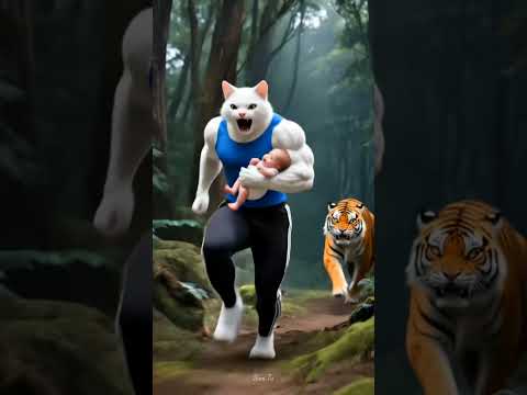 Kitten saved cat mom and dad from lion🤯 #shorts #catsoftiktok #hindi #ytshorts