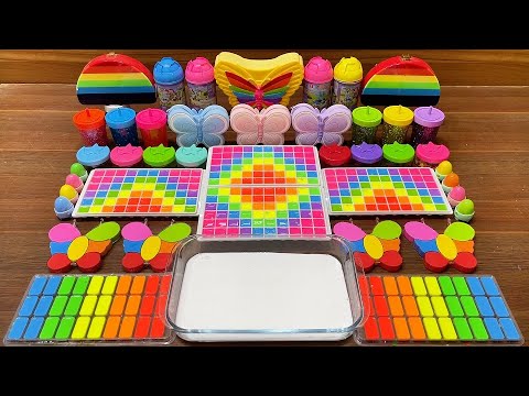 Mixing Rainbow Butterfly Slime with Clay, Glitter & Charms #52