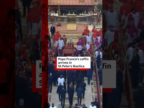 Pope Francis's coffin arrives in St Peter's Basilica for public mourning. #Pope #BBCNews